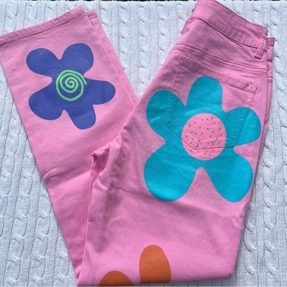 NWT Zig zag flower power groovy trippy mom jeans Sz S - Picture 7 of 9